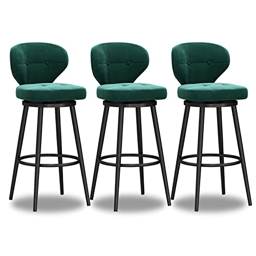 XDAWQP Set mit 4 modernen Barhockern mit niedriger Rückenlehne, Beine aus grauem Metall und mit Samt bezogenen Thekenstühlen für Kücheninsel und Bar, Grün, 3 Stück, Höhe 75 cm von XDAWQP