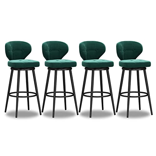 XDAWQP Set mit 4 modernen Barhockern mit niedriger Rückenlehne, Beine aus grauem Metall und mit Samt bezogenen Thekenstühlen für Kücheninsel und Bar, Grün, 4 Stück, Höhe 75 cm von XDAWQP