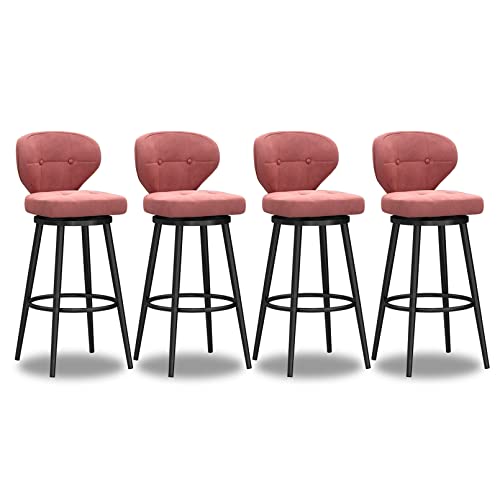 XDAWQP Set mit 4 modernen Barhockern mit niedriger Rückenlehne, Beine aus grauem Metall und mit Samt bezogenen Thekenstühlen für Kücheninsel und Bar, Rosa, 4 Stück, Höhe 75 cm von XDAWQP