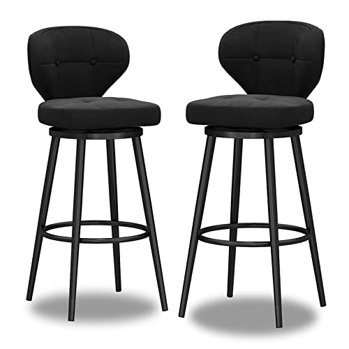 XDAWQP Set mit 4 modernen Barhockern mit niedriger Rückenlehne, Beine aus grauem Metall und mit Samt bezogenen Thekenstühlen für Kücheninsel und Bar, schwarz, 2 Stück, Höhe 75 cm von XDAWQP