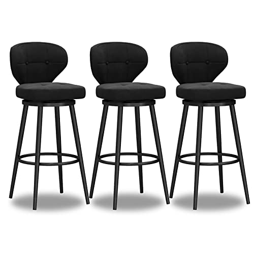 XDAWQP Set mit 4 modernen Barhockern mit niedriger Rückenlehne, Beine aus grauem Metall und mit Samt bezogenen Thekenstühlen für Kücheninsel und Bar, schwarz, 3 Stück, Höhe 75 cm von XDAWQP