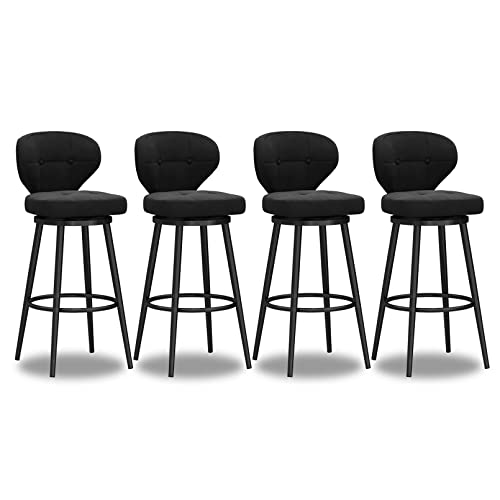 XDAWQP Set mit 4 modernen Barhockern mit niedriger Rückenlehne, Beine aus grauem Metall und mit Samt bezogenen Thekenstühlen für Kücheninsel und Bar, schwarz, 4 Stück, Höhe 75 cm von XDAWQP