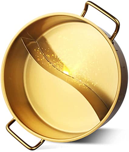 XDAWQP Shabu-Hot Pot, Shabu-Shabu-Hot Pot Mit Trennwand Für Induktionskochfeld Und Gasherd, Doppelseitiges Suppenkochgeschirr (Gold, 32 X 10,4 cm) Gold-32x10.4cm von XDAWQP