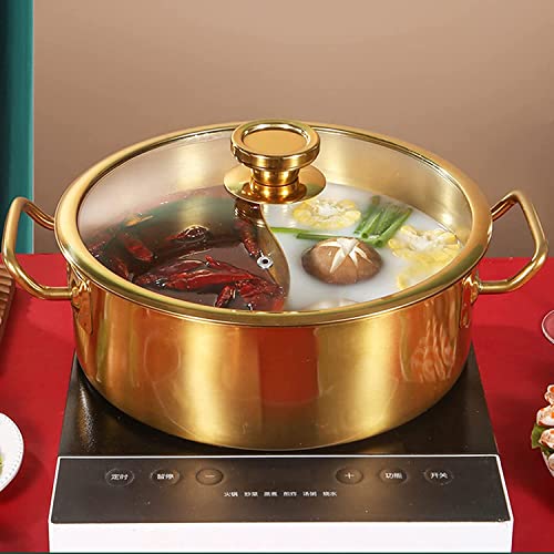 XDAWQP Shabu-Shabu-Topf Aus Edelstahl, Hot Pot, Chinesischer Hot Pot Mit Doppeltem Geschmack Und Trennwand, Doppelseitiges Suppenkochgeschirr Für Induktionskochfeld/GaDiameter 28CM von XDAWQP