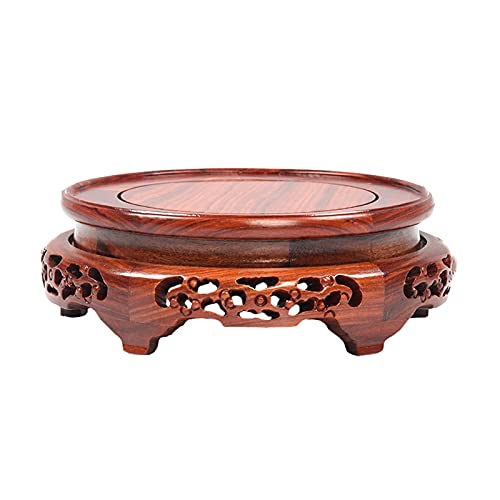 XDAWQP Vasen-Bonsai-Ständer Mit Runder Geschnitzter Basis, Exquisite Holzhalterung Für Eingetopfte Seltsame Buddha-Statue Aus Stein, 2,3 Zoll Hoher Pflanzenständer，OneColor-S von XDAWQP