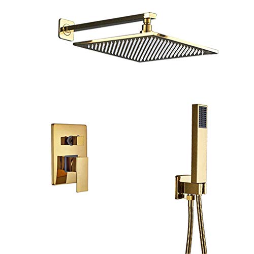 XDAWQP Wasserhahn Bad Duschsysteme Badezimmer Wasserhahn Gold Regendusche Bad Wasserhahn Wandmontage Duschmischbatterie Badezimmer Duscharmatur Duschset, 10 Zoll, 10 Z，12 Inch von XDAWQP