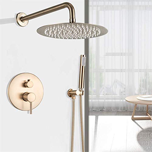 XDAWQP Wasserhahn-Badewannen-Duschsysteme, Duschset, Wandmontage, 8/10/12/16 Zoll Großer Regenduschkopf, Gebürstetes Gold, Regenbadewannen-Duschhahnset Mit Handbrause,，16 Inch von XDAWQP
