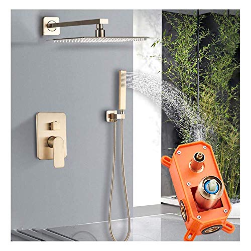 XDAWQP Wasserhahn-Badewannen-Duschsysteme, Gebürstetes Goldbadezimmer-Duschset, Regenduschkopf, Einhebel-Duschhahn, Wandmontierter Badewannen-Duschmischer, Wasserset, ，10 Inch von XDAWQP