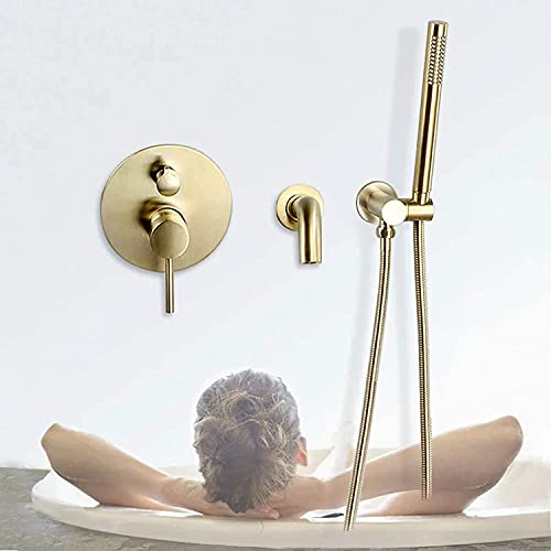XDAWQP Wasserhahn Handbrause Gebürstetes Gold Badewanne Dusche Wasserhahn Wandmontage Auslauf Dusche Messing Handbrause Wasserhahn Badezimmer Duschsystem Mischbatterie，2 von XDAWQP
