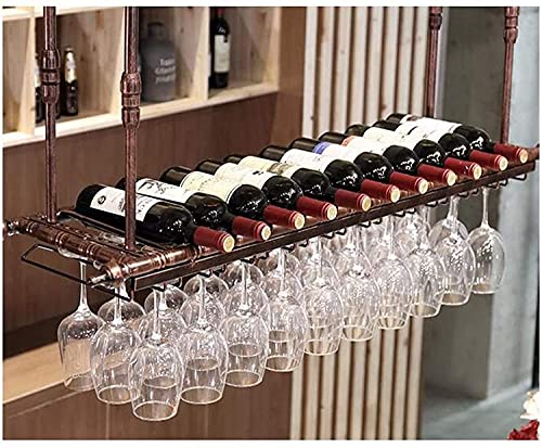 XDAWQP Weinflaschenhalter Mit Glashalter Und Ablage, Hängeregal, Bar-Weinglasregal, Weinregal, Hängendes Bar-Weinglasregal, Umgedrehtes Eisenregal (Braun 6030 cm) von XDAWQP