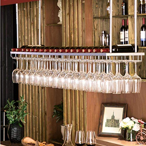 XDAWQP Weinglashalter, Kelchhalter, Hängender Weinglashalter Aus Metall, Bar-Doppelkelchglas-Weinglas-Umgedrehtes Regal, Decken-Weinregal-Golden_120 * 30 cm (Silber 60 * 30 cm) von XDAWQP