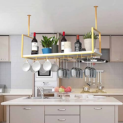 XDAWQP Weinregal Für Die Decke, 1-Lagige, Moderne Schwebende Regale, Weinhalter Aus Eisen Und Holz, Hängendes Industrieregal Für Küchenbars, Lagerregal, Dekorativer Halter (Gold, 80 cm) von XDAWQP