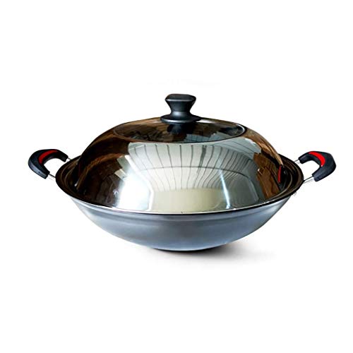 XDAWQP Wok Für Induktion Großer Gusseisentopf Binaural Unbeschichtet Roheisen Pfannenrührgerät Edelstahl Mit Glasdeckel Gasherde Anwendbar Tradition Antihaft-Wok 34/334cm von XDAWQP