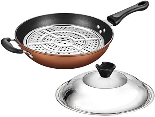 XDAWQP Wok Für Induktion Schmiedeeiserner Wok Antihaft-Pfanne Induktionsherd Kombinationsdeckel/Dampftablette Erdgas Gasherde Anwendbar,34Cm (30Cm) 30cm von XDAWQP