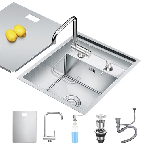 Versteckte verdeckte Küchenspüle mit klappbarem Wasserhahn, versteckter Edelstahl-Unterbau, Arbeitsplatz, Bar, Einzelbecken, Spüle für kleine Küche, Vorbereitungswohnmobil (Silber, 30 x 45 x 22 cm) von XDCXYD