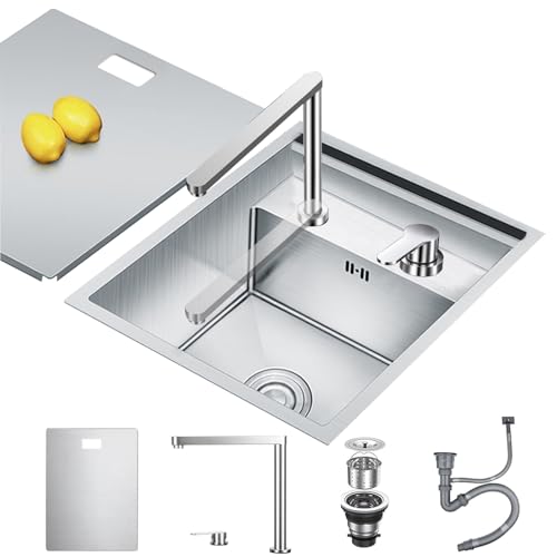 Versteckte verdeckte Küchenspüle mit klappbarem Wasserhahn, versteckter Edelstahl-Unterbau, Arbeitsplatz, Bar, Einzelbecken, Spüle für kleine Küche, Vorbereitungswohnmobil (Silber B, 30 x 45 x 22 cm) von XDCXYD