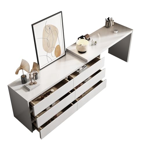 XDCXYD Abnehmbares Schminktisch-Set Mit Kommode Aufbewahrungsschrank Schminktisch Schlafzimmer Und Wohnzimmer(140 * 40 * 70+140 * 40 * 74CM) von XDCXYD