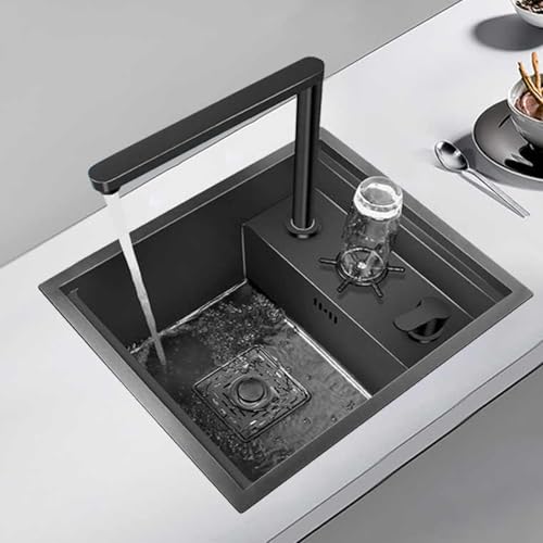 XDCXYD Bar-Spüle Mit Abdeckung Eine Vielzahl Von Wasserhähnen Erhältlich Edelstahl-Einzelbecken-Küchenspüle Für Kleine Wohnmobilwohnungen(Black Gray,45 * 38cm) von XDCXYD