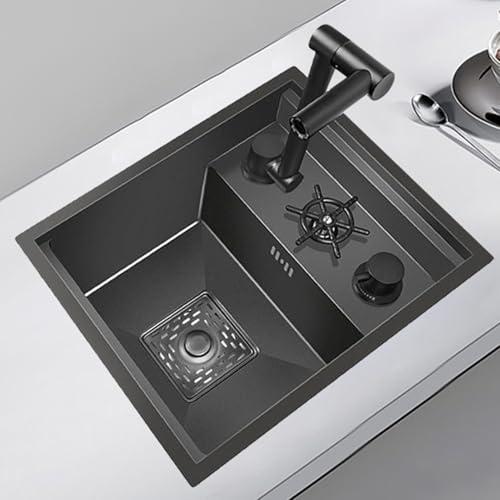 XDCXYD Bar-Spüle Mit Abdeckung Eine Vielzahl Von Wasserhähnen Erhältlich Edelstahl-Einzelbecken-Küchenspüle Für Kleine Wohnmobilwohnungen(Black Gray1,45 * 38cm) von XDCXYD