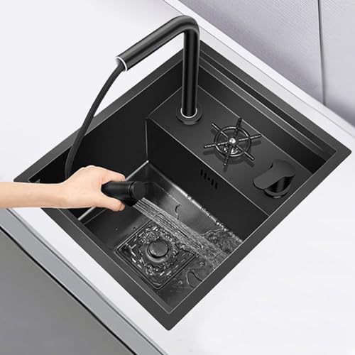 XDCXYD Bar-Spüle Mit Abdeckung Eine Vielzahl Von Wasserhähnen Erhältlich Edelstahl-Einzelbecken-Küchenspüle Für Kleine Wohnmobilwohnungen(Black Gray2,45 * 38cm) von XDCXYD