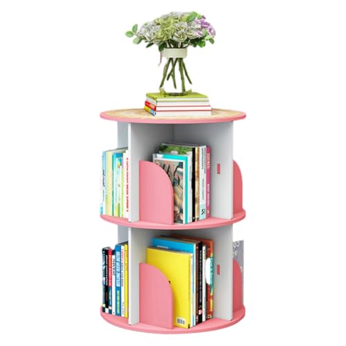 XDCXYD Bücherregal, drehbar, 360° Display, bodenstehend, Bücherregal, Aufbewahrungsregal für Kinder und Erwachsene, Eck-Bücherregal für kleinen Raum (Rosa, 40 x 66 cm) von XDCXYD