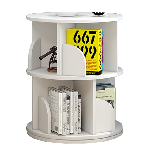 XDCXYD Drehbares Bücherregal, 360°-Display, kleines Eck-Bücherregal, stehendes Bücherregal, Aufbewahrungsregal für Erwachsene und Kinder (Weiß, 40 x 66 cm) von XDCXYD