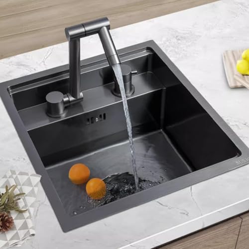 XDCXYD Einzelbecken-Barspüle Mit Versteckter Abdeckung Edelstahl-Küchenspüle Für Balkon, Wohnmobil, Wohnung Eine Vielzahl Von Wasserhähnen Verfügbar(Black Gray1,35 * 45cm) von XDCXYD