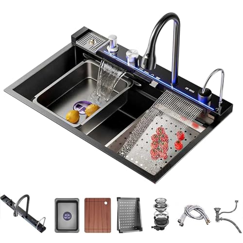 XDCXYD Multifunktionale Digitale Küchenspüle Intelligente Einzelspüle Aus Edelstahl Mit 5 Wasserauslassmodi, Integriertem Wasserhahn(80 * 46CM) von XDCXYD