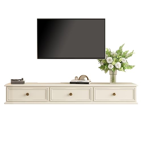 XDCXYD Schwebender TV-Ständer An Der Wand Montierter TV-Schrank Im Amerikanischen Stil Rückseite Hohl Mit Kabellöchern(Weiß,200 * 20 * 24CM) von XDCXYD