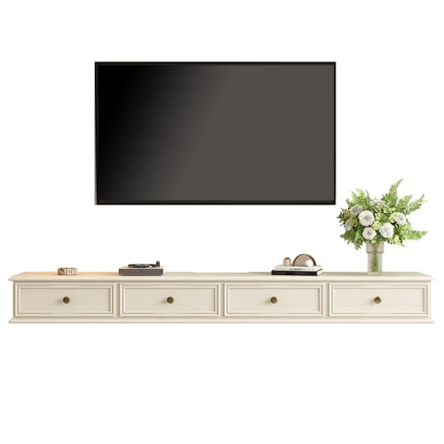 XDCXYD Schwebender TV-Ständer An Der Wand Montierter TV-Schrank Im Amerikanischen Stil Rückseite Hohl Mit Kabellöchern(Weiß,240 * 20 * 24CM) von XDCXYD