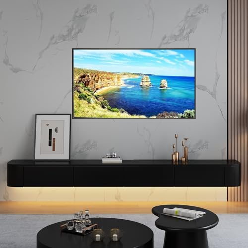 XDCXYD Schwebender TV-Ständer An Der Wand Montierter TV-Schrank Multimedia-Konsole Mit Unterer Klappe Und Schublade(Schwarz,220 * 24 * 20cm) von XDCXYD