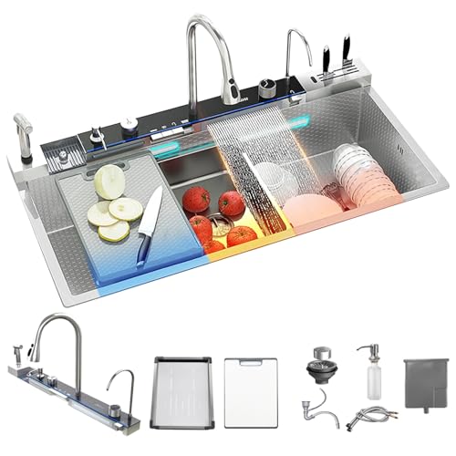XDCXYD Silber/schwarz Küchenspüle Mit Integriertem Wasserhahn Großes Fassungsvermögen 100 * 50 Cm Edelstahlspüle Mit Messerhalter(Sliver) von XDCXYD