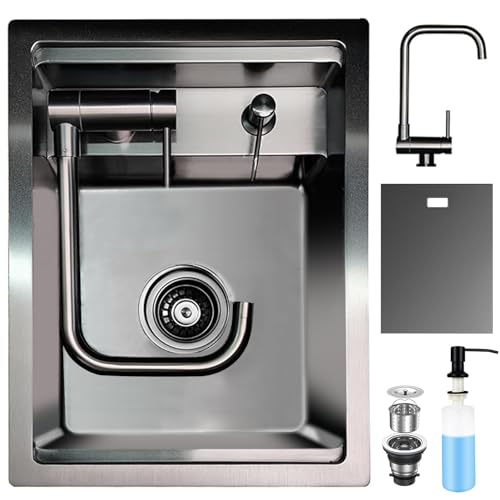 XDCXYD Verdecktes Küchenbar-Spülbecken mit klappbarem Wasserhahn, verstecktes, Edelstahl-Untertisch-Arbeitsplatz-Spülbecken mit für kleine Küchenbarvorbereitungen im Wohnmobil (black, 35×45×22CM) von XDCXYD