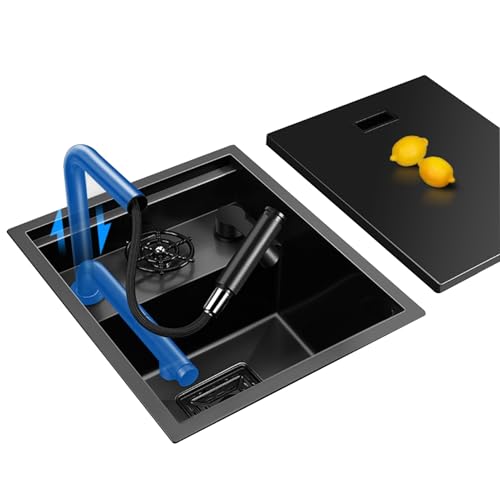 XDCXYD Versteckte Cove-Bar-Spüle Mit Tassenspüler Eine Vielzahl Von Wasserhähnen Erhältlich Edelstahl-Einzelbecken-Mini-Spüle Für Balkon, Wohnmobil(Black Gray2,45 * 50cm) von XDCXYD