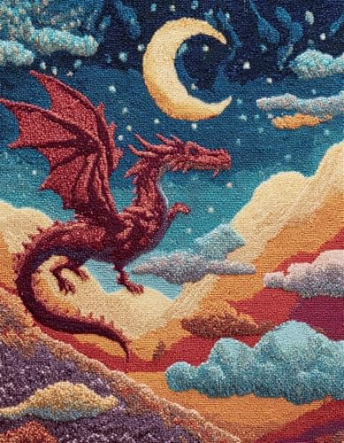 XDEGHUANGSS DIY Latch Hook Kit für Erwachsene und Kinder,Knüpfteppich Set mit vorbedrucktem Motiv,Kreatives Rug Hooking Set für Einsteiger & Fortgeschrittene,Karikatur, roter Drache-80x115cm von XDEGHUANGSS