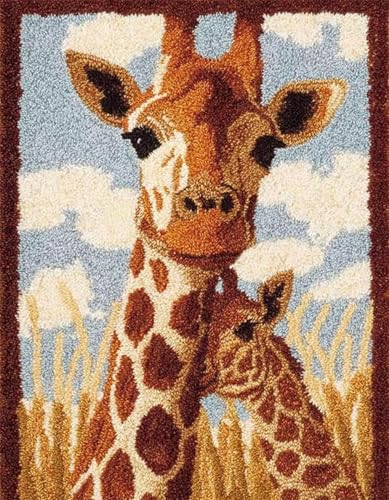 XDEGHUANGSS Kreatives Knüpfen für Familien: Latch Hook Rug Kit mit Vorlage,DIY Teppich Selbst Machen Set inkl. Wolle & Werkzeug,als Geschenk für Kinder und Erwachsene,Giraffe-90x120cm von XDEGHUANGSS