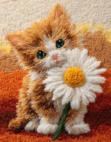 XDEGHUANGSS Kreatives Knüpfen für Familien: Latch Hook Rug Kit mit Vorlage,DIY Teppich Selbst Machen Set inkl. Wolle & Werkzeug,als Geschenk für Kinder und Erwachsene,Katze und Gänseblümchen-90x120cm XDEGHUANGSS Kreatives Knüpfen für Familien: Latch Hook Rug Kit mit Vorlage,DIY Teppich Selbst Machen Set inkl. Wolle & Werkzeug,als Geschenk für Kinder und Erwachsene,Katze und Gänseblümchen-90x120cm von XDEGHUANGSS