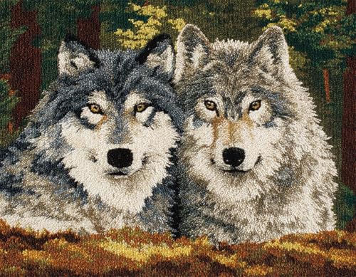 XDEGHUANGSS Kreatives Knüpfen für Familien: Latch Hook Rug Kit mit Vorlage,DIY Teppich Selbst Machen Set inkl. Wolle & Werkzeug,als Geschenk für Kinder und Erwachsene,Wolfspaar-90x120cm von XDEGHUANGSS