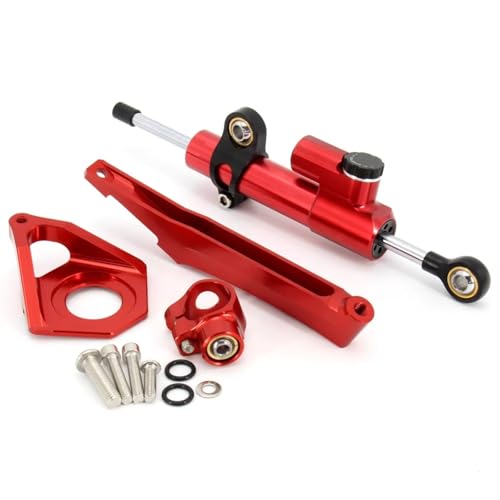 XDETGOK Motorrad-Lenkerdämpfer Kompatibel Mit Yamaha Für YZF600 2003 2004 2005 Motorräder Lenkung Stabilisieren Dämpfer Halterung Montieren Linear Stoßdämpfer Kit(Red) von XDETGOK