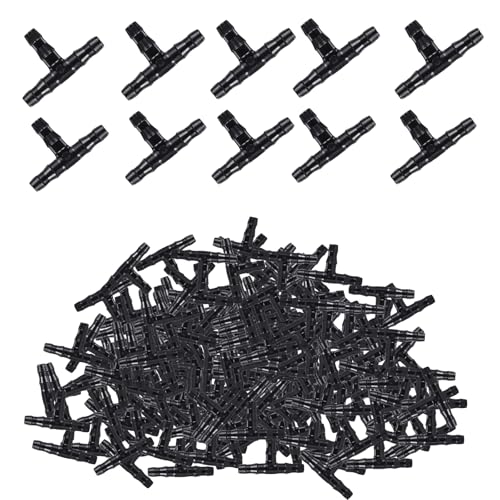 100 Stück Doppelter Tropfbewässerung Winkelstück T-Verbinder Universal Barbed Tee Pipe 1/4 Zoll Schlauchverbinder Tropfbewässerung Fittings 4/7 mm Bewässerungsgartensystem von XDGBGFN