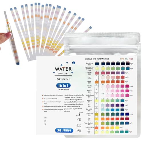 16 in 1 Wassertester Trinkwasser 50 Stück Wasserhärte Teststreifen Einfache für Überprüfung der Wasserqualität von XDGBGFN