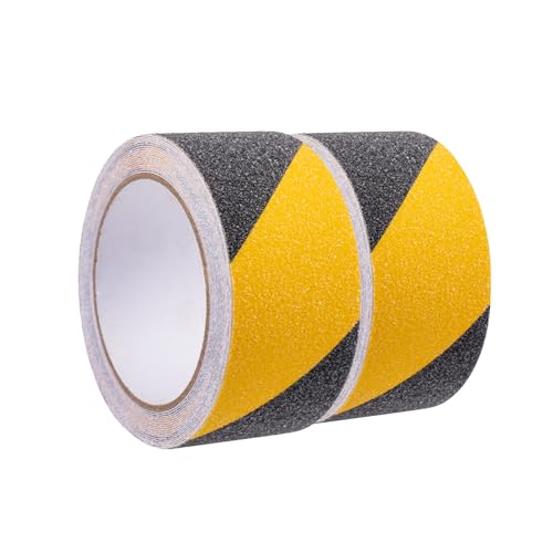 2 Rollen 50mmx10m Antirutsch Klebeband Rutschhemmendes Klebeband schwarz-gelb Sicherheitsband Grip Tape für Stufen Treppen im Innen- und Außenbereich von XDGBGFN