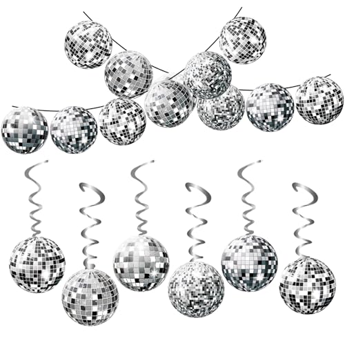 24 Stück Discokugel Deko Girlande mit Banner Disco Spiral Ornament 70er Retro Disco Deko Party Set für Tanzparty, Geburtstag, Jubiläumsfeier 24 Stück Discokugel Deko Girlande mit Banner Disco Spiral Ornament 70er Retro Disco Deko Party Set für Tanzparty, Geburtstag, Jubiläumsfeier von XDGBGFN