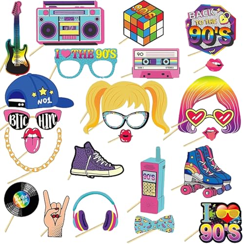 25 Stück Party Fotoautomat Requisiten 90er Jahre Photo Booth Props für Geburtstag Karneval Hochzeit Disco Party Zubehör 25 Stück Party Fotoautomat Requisiten 90er Jahre Photo Booth Props für Geburtstag Karneval Hochzeit Disco Party Zubehör von XDGBGFN