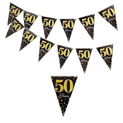 XDGBGFN 3 Stück 50. Geburtstag Deko Banner Girlande Schwarz Gold 50 Dreieckig Papier von XDGBGFN