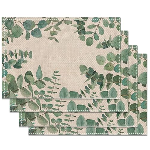 4 Stück Blumen Schmetterling Frühling Platzsets Sommer Küche Tisch Dekoration Flachs Platzsets Drinnen Urlaub Party Dekor 30x45cm (Grün) von XDGBGFN