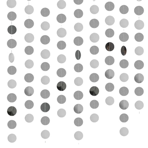 Papier Girlande Glitzer Runde Banner, 4 Stücke Bunt Glitzer Papier Circle Dots Banner für Geburtstag Party, Hochzeit, Weihnachten Party Deko Supplies (Silber) von XDGBGFN