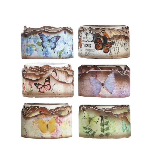 XDGBGFN 6 Rollen Scrapbook Zubehör Washi Tape set Vintage Verbrannt Aussehende Schmetterling Design Sense Handgemachte Tagebuch Dekorative Tape für DIY Handwerk Zubehör von XDGBGFN