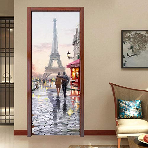 XDJQZX 3D Innentür Türposter Türtapete Türaufkleber Stadtansicht Des Turms Von Paris 95X215Cm Selbstklebend Türfolie Poster Tapete Wandtattoo Tür Wandbild Aufkleber Schlafzimmer Bad Büro Hause von XDJQZX