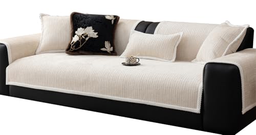 Sofa Überzug Sofabezug rutschfest Sofaschoner Weiche Chenille 1/2/3/4 Sitzer Couch Überzug Sofaüberwürfe Für U Form L Form Sektionssofa (Beige,90 x 90 cm/1 Stück) von XDKS